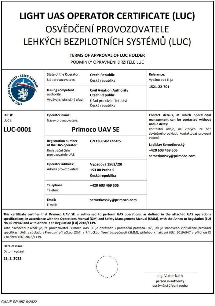 Osvedceni k cinnosti od Ministerstva obrany 2